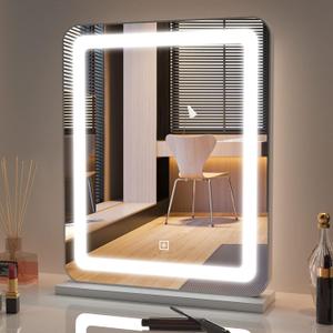 BARMI Vanity Mirror with Lights,18"x22" Lighting Dimmable LED Mirror, 3 Color Lighting Modes, Tabletop Vanity Makeup Mirror Smart Touch Control (White)