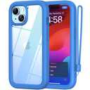 ANB for iPhone 14 Plus case& iPhone 15 Plus case,Soft Silicone and Clear Hard PC Back 3in1 Full Body Shockproof Heavy Duty Military-Grade Drop Protection Cover. (Blue)