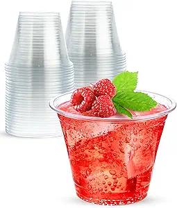 9 oz Clear Plastic Cups, 50 Pack 9oz Plastic Cocktail Party Cups, Disposable Wine Glasses Small Drinking Cups for Wedding, Punch Cup, Reusable Food Safe