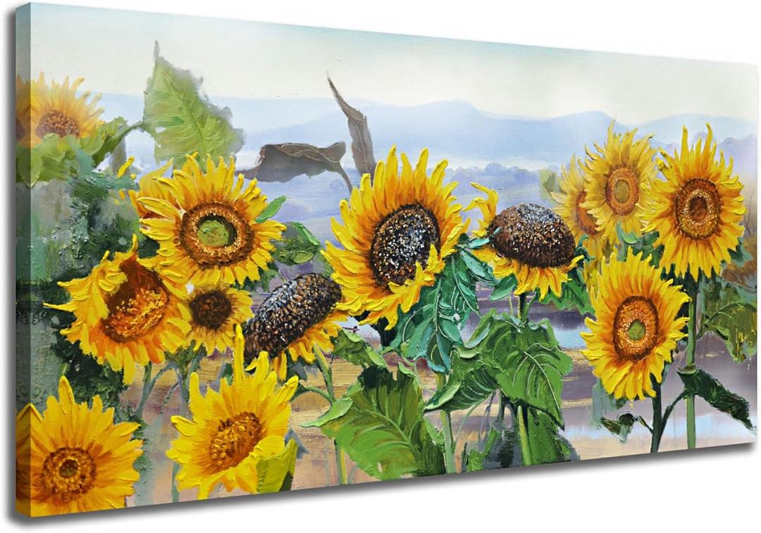 Ardemy Sunflower Wall Art Canvas Painting 48"x24" - Vibrant Yellow Floral Landscape Textured Artwork for Living Room, Dining Room, Bedroom, Home Office Decor