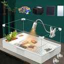 Small Turtle Starter Kit with Integrated Pump, Basking Light, Clear Acrylic 3-Layer Easy Cleaning Turtle Tank Aquarium for Small Reptiles