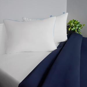 Sealy Slumber Bed Pillow Soft, Breathable, 100% Cotton Cover, Temperature Balancing, Moisture Wicking, Hypoallergenic EverFluff Fiberfill, Machine Washable, Standard/Queen Size Pillow, White- 2 Pack