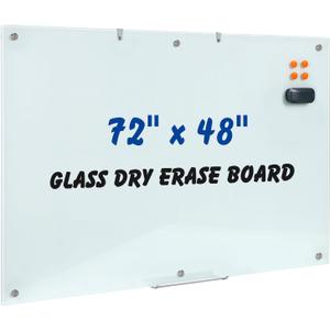 Large Glass Dry Erase Board, 72 x 48 Inches Magnetic Glass Whiteboard for Wall, 6' x 4' Frameless Board for Office, Home, School