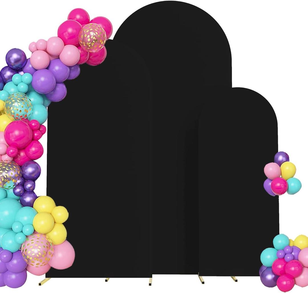 Set of 3 Arch Backdrop Cover Spandex Fitted Wedding Arch Covers,Round Top Double-Sided Chiara Arch Covers for Party Wedding Birthday Ceremony Event Banquet Decoration(4ft,5ft,6ft Black)