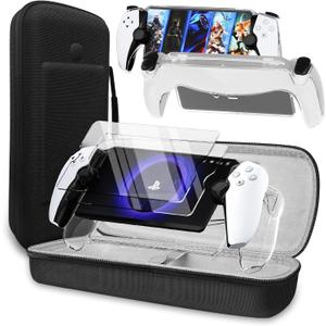 QUAGGY 3-in-1 Accessoris Kit Compatible with Playstation Portal, EVA Carrying Case for PS Portal with Clear Skin Protective Case, 2 Screen Protectors for PlayStation Portal,Protective Shell Portable Travel Handbag for PS5 Portal Remote Player [playstation_5] (transparent)