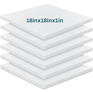 Frienda 6 Pack 1" X 18" X 18" Upholstery High Density Foam Cushion White Replacement Cushion or Commercial Use Stuffing Craft Foam Couch Chair Padding DIY Projects