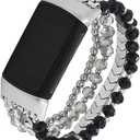 WONMILLE Beaded Bracelet Compatible with Fitbit Charge 6 Bands/Fitbit Charge 5 Bands Women, Elastic Stretch Bracelets Jewelry Strap Replacement for Charge 6/Charge 5 Fitness Tracker L