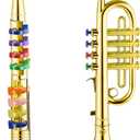 Amylove Set of 2 Musical Instruments Including Toy Clarinet and Trumpet, Plastic, Portable, 8 Colored Keys Early Educational Toys for Musical Gifts(Gold)