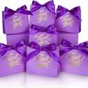 60 Pack Small Thank You Gift Bags, 4.5x1.8x3.9in Party Favor Bags Boxes with Bow Ribbon, Small Paper Gift Bags with Gold Foil Printed, Mini Candy Treat Bags for Birthday Wedding Party Holiday (Purple)