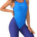 Womens Competitive One Piece Swimsuit Knee Boyleg Swimwear Racerback Athletic Bathing Suit for Teens (Blue, S)