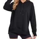 LYANER Women's Hoodies Side Slit Long Sleeve Thumb Hole Casual Loose Sweatshirts Black X-Large