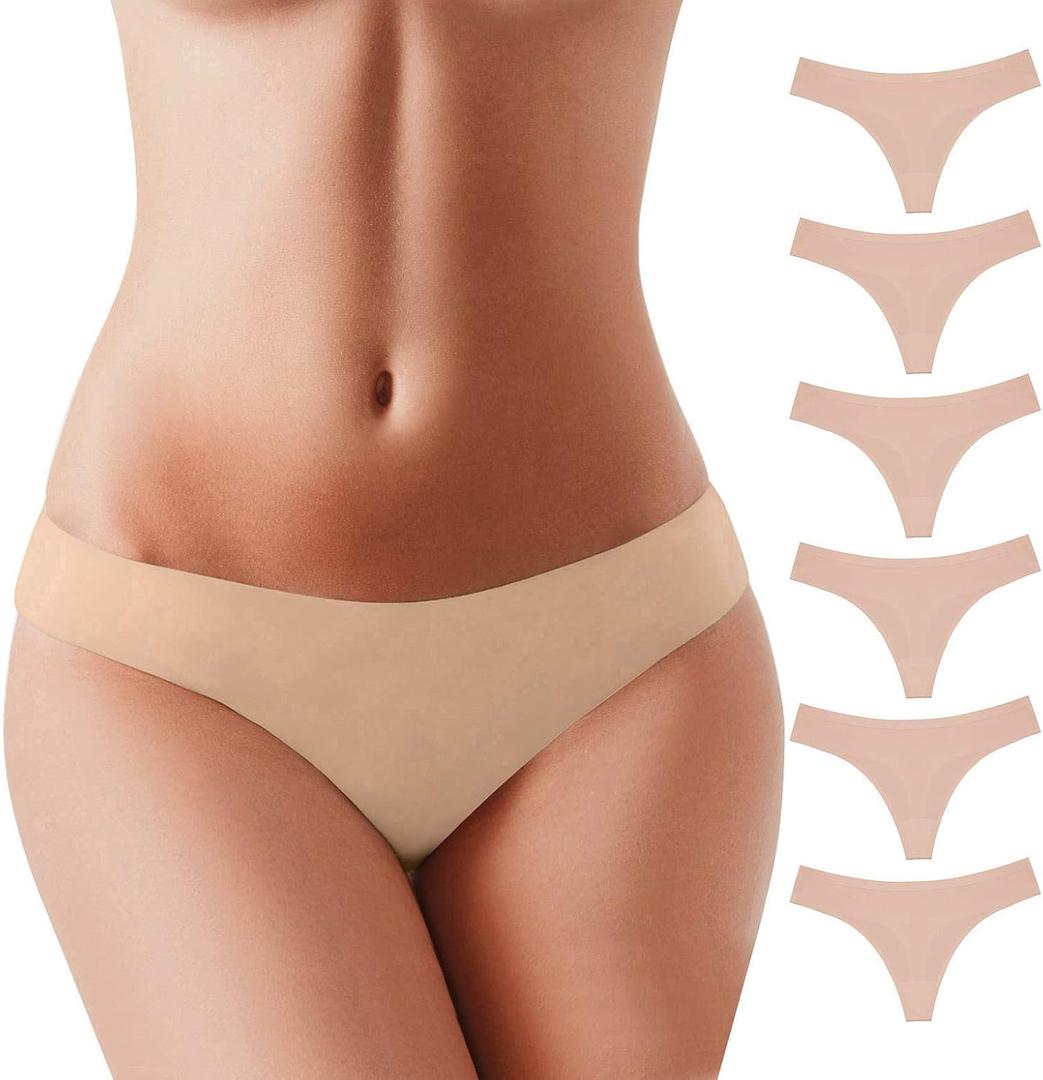 BUBBLELIME XS-XXL Sport Thong Panties Women Low Rise Sexy G-String No Show Bonded Breathable Underwear (6 Pack&3 Pack&1 Pack) (Beige, M)