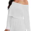 SweatyRocks Women's Off The Shoulder Waffle Knit Pajama Sets Crop Top and Shorts Lounge Set White Large (White, L)