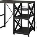 METYERRY Kitchen Bakers Rack with Power Outlet,Mini Fridge Cabinet with Mesh Basket, Mini Fridge and Microwave Table with Storage for Office,Kitchen,Living Room,Coffee Bar,Patio, Black, 21.2"D x 41.7"W x 34.8"H