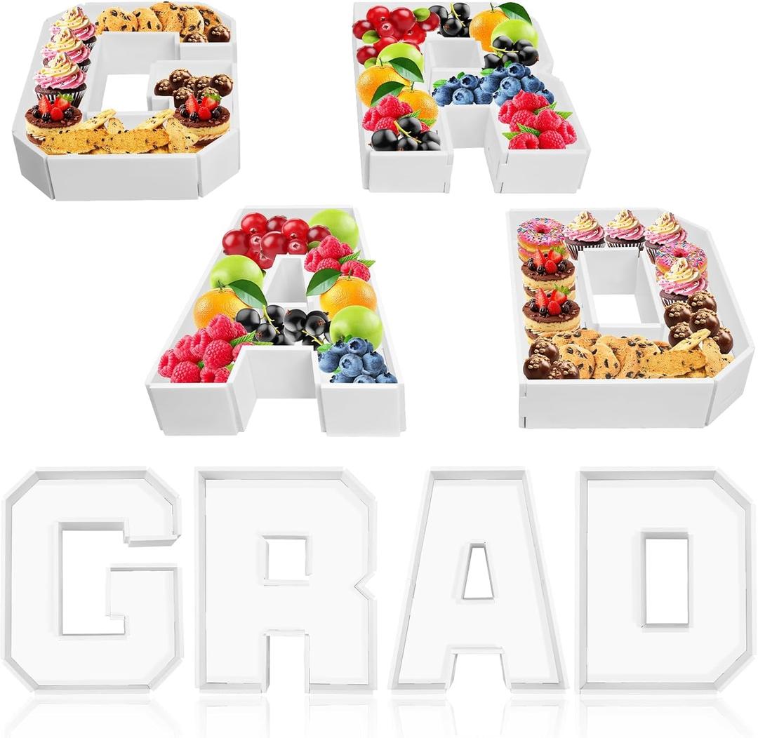 GRAD Charcuterie Fillable Grad Cardboard Letter Snap on Splicing Box White Graduation Themed Fillable Foam Board Candy Snack Trays for Graduate Party Decorations Supplies