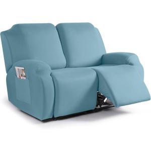 TAOCOCO Recliner Loveseat Slipcover, 2 Pieces Polyester Fabric Stretch Sofa Covers for 2 Seat Reclining Couch, Soft Washable Furniture Protector with Pockets (2 Seat, Aqua Blue)