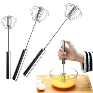 3 Pack Stainless Steel Egg Whisk, Hand Push Rotary Whisk Blender, Versatile Easy Whisk, Hand Push Mixer Stirrer for Beating Eggs, Frothing Milk, Blending, Mixing, Whipping Smoothies & Shakes
