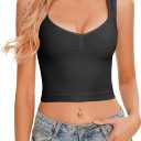 CHYRII Womens Square V Neck Tank Top Sleeveless Summer Going Out Workout Yoga Basic Crop Tops Black L