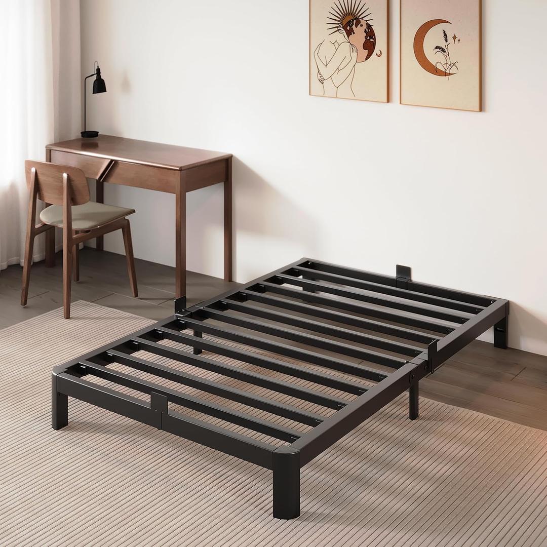 6 Inch Low Profile Twin Bed Frame, Metal Low Twin Bed Frame No Box Spring Needed with Mattress Stoppers, DIY Headboard, Heavy Duty Steel Support 3000 LBS, Rounded Legs, Easy Assembly, Noiseless