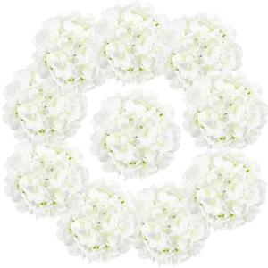 Auihiay 10PCS Hydrangea Artificial Flowers, Faux White Flowers for Wedding Centerpieces, DIY Bouquets, Bridal Shower, Floral Decor Home Decoration with Stems (VASE NOT Included) (Ivory)