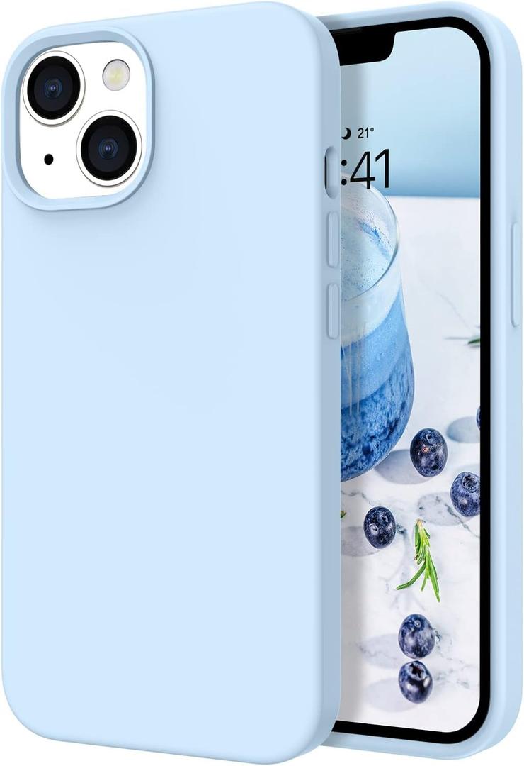 DOMAVER for iPhone 14 Plus Case, Phone Case Compatible with iPhone 14 Plus Smooth Liquid Silicone Soft Gel Rubber Microfiber Lining Cushion Cover Shockproof Protective for Women Girls-Light Blue