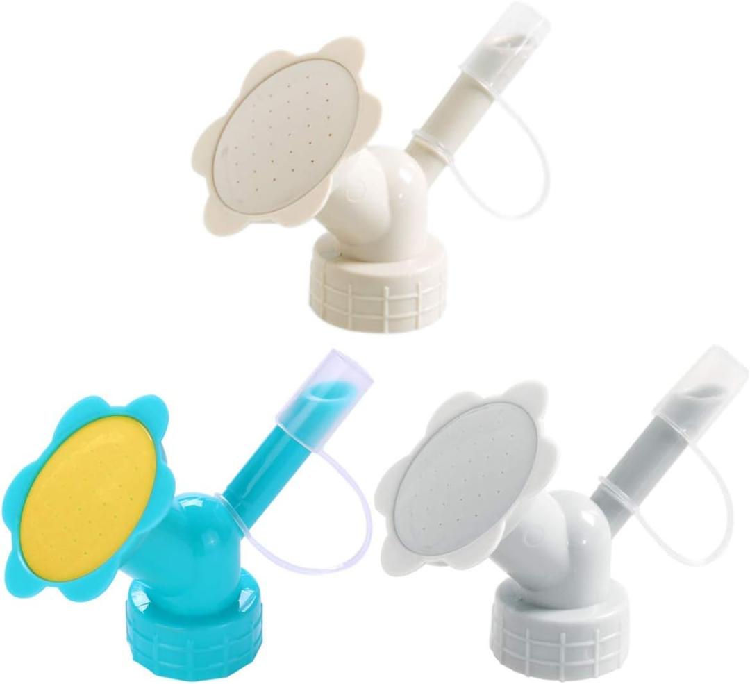 LuFOX 3Pcs Plastic Dual Head Bottle Cap Sprinkler, Bottle Watering Spout Bonsai Watering Can for Indoor Seedlings Plant, Garden Tool (Blue, Gray, Beige)