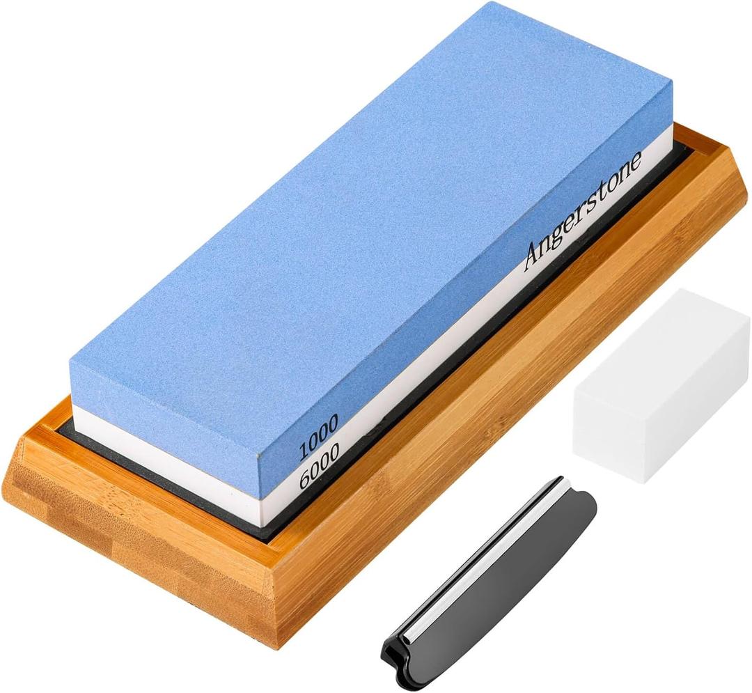Angerstone Premium Knife Sharpening StoneWhetstone 1000/6000 Grit, Whetstone Knife Sharpener with NonSlip Base, Best Wet Stone Sharpening Kit, Angle Guide