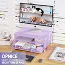 OPNICE Computer Monitor Stand Riser, Desk Organizer with Drawer, Printer & Laptop Stand, Office Desk Accessories & Workspace Desktop Organizers Storage for Office Supplies(Purple)
