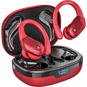 Wireless Earbuds Bluetooth Headphones 80hrs Playback Ear Buds Power Display with Noise Canceling Mic Headsets for Sports/Workout/Running Red