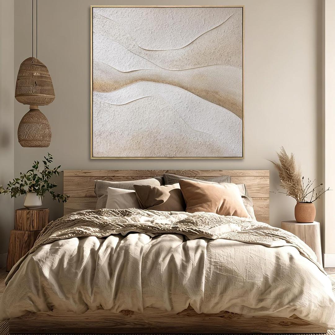 Textured Neutral Abstract Wall Art, Hand Painted Oil Painting, Minimalist Framed Wall Decor for Living Room Bedroom Office, 40x40 Inch