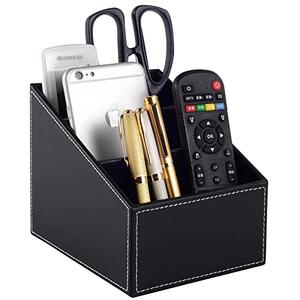 Fashionable PU Leather TV Remote Control Holder with 3 Compartments, Storage Rack, Storage Box, Media Accessory Storage, Desk Organizers (black)