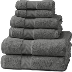 Viscose from Bamboo Bath Towels Set of 6 - Extra Plush 700 GSM Quick Dry Cotton Blend for Luxury Bathroom Comfort - Super Soft, Large, Absorbent - Graphite