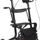 Sunderwell Upright Walker for Seniors & Adults with Seat 450 lb Capacity, Stand Up Walkers Foldable, 19.8 lbs Lightweight, Adjustable Arms, 7.9-Inch Wheels for All Terrain Rollator Walker (Black02)