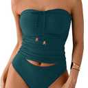 SweatyRocks Women's Swimsuit Ruched Strapless Bandeau Bikini Sets 2 Piece Bathing Suit XL