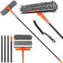 Window Cleaner Tool for Home, 59.5'' Squeegee Kit for Car Windshield, Shower Door, Mirror Cleaning, 2 in 1 Outdoor Glass Washer with Extension Pole