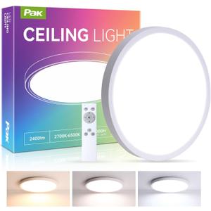 12 Inch LED Flush Mount Ceiling Light Fixture, 24W Modern Ultra-Thin Ceiling Lamp with Remote, 2400LM Dimmable Brightness, 2700K-6500K Adjustable Color Temperature, for Bedroom Living Room Kitchen (White)