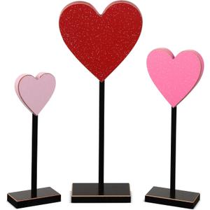 Panelee 3 Pcs Valentines Day Heart Wooden Sign Love Heart Shape Tall Standing Table Sign Valentines Day Wooden Decor for Home Farmhouse Table Centerpiece Decor