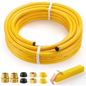 1/2" CSST Gas Line for Natural Gas & Propane | Flexible Corrugated Stainless Steel Gas Tubing with PVC Cover, Brass Fittings Included | Gas Pipe for Grills, Heaters, Stoves, Generators (33ft)