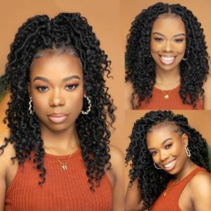 Goddess Locs Crochet Hair 12 Inch Faux Locs Crochet Hair for Black Women Pre Looped 6 Packs Boho Locs Crochet Hair with Curly Ends 1B