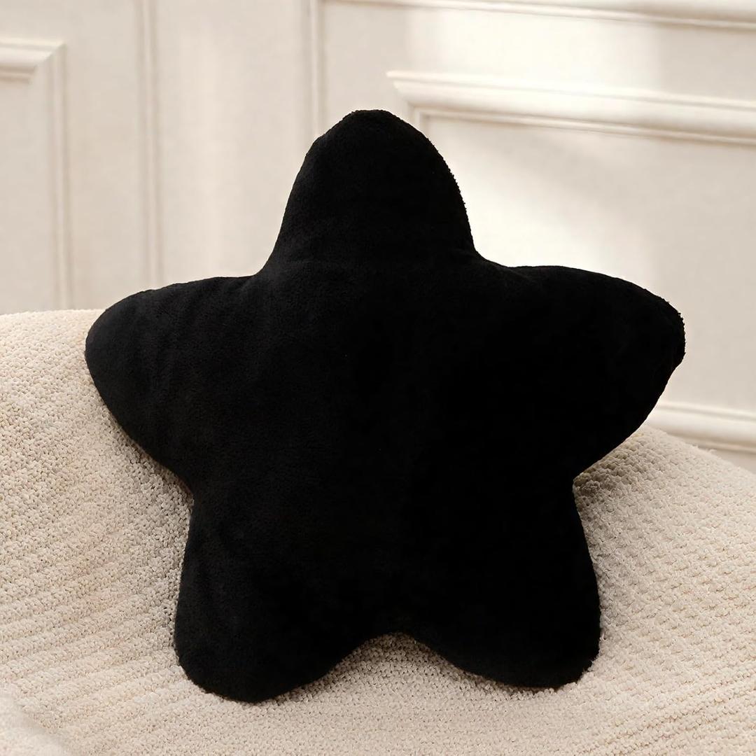 Small Star Throw Pillows for Bed, Decorative Throw Pillows for Couch Livingroom,15" Black Pillows Aesthetic Cute Floor Pillow with Soft Plush for Sofa Bedroom Kids Xmas Gift (Black)