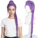 Wiggy Mermaid Long Purple Braid Wig for Women Purple Base Wig with Braids Ponytail Clip + Cap for Stage Party Halloween Costume Cosplay