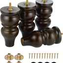 Maricome 6 Inch Replacement Furniture Legs Pre-drilled M8 Bolt Bun Feet Set of 4 Wood Legs for Sofa Couch Cabinet Mid Century High Polish Finish