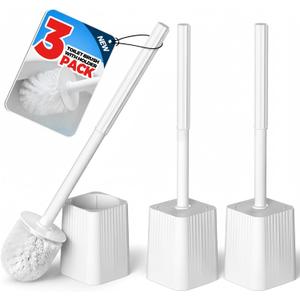 FORASTO 3Pack Toilet Bowl Brush and Holder Set - Toilet Scrubber Brush,Cleaning Brush,Bathroom Decor,Household Essentials,Cleaning Supplies,Home Essentials,White