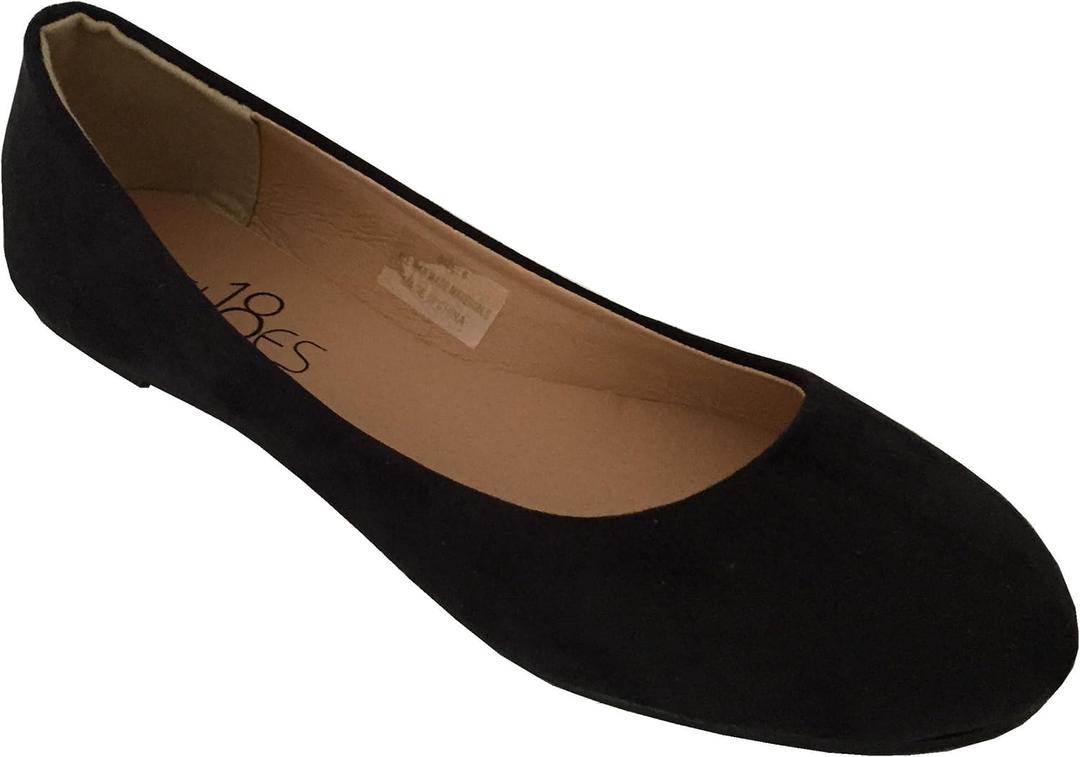 Shoes8teen Womens Ballerina Ballet Flats Shoes Leopard & Solids 14 Colors (7.5, 8600 Black Micro)