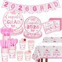 Marspark 173Pcs Pink Bow Graduation Decorations 2026 Set Coquette Class of 2026 Party Supply Serve 24 Grad Disposable Paper Plate Cup Napkin Cutlery Tableware Tablecloth Banner for College High School