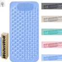 Bathtub and Shower Mats with Massage Brush, Non Slip Soft Bath Tub Mat with Suction Cups and Drain Holes for Bathroom Floor for Wet Areas, Quick Drying, 28x14 Inch, Blue