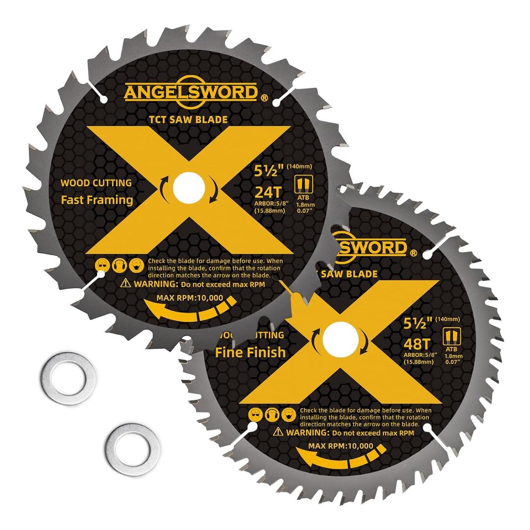 ANGELSWORD 5-1/ 2 Inch Circular Saw Blade for Ultra-Nice Wood Cutting, 24T&48T, Includes bushings for 10mm Arbor