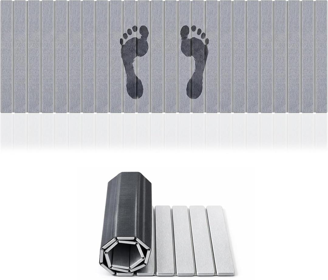 Extra Large Foldable Stone Bath Mat, 60 x 20 Inches, Grey
