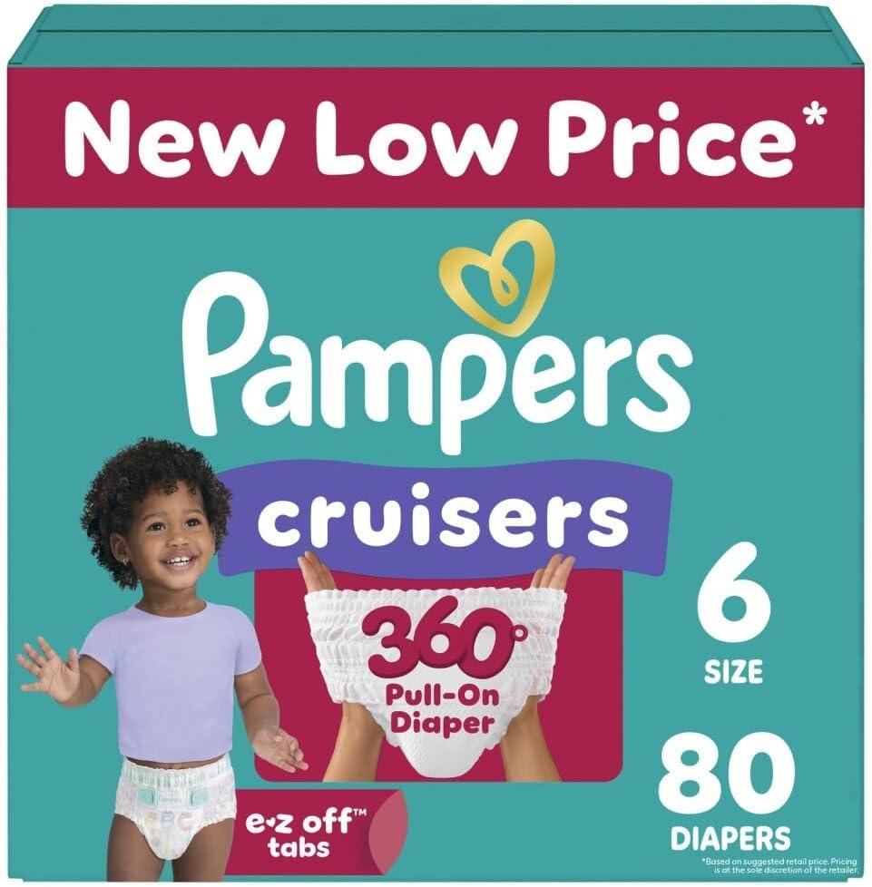 Pampers Diapers - Cruisers 360 - Size 6, 80 Count, Babyproof up to 100% Leakproof Pull-On Diaper