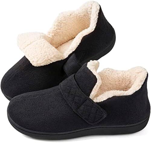 Zizor Women's Velcro Adjustable House Shoes Slippers Indoor Outdoor with Memory Foam, Warm Winter Fuzzy Lined Home Slippers 42